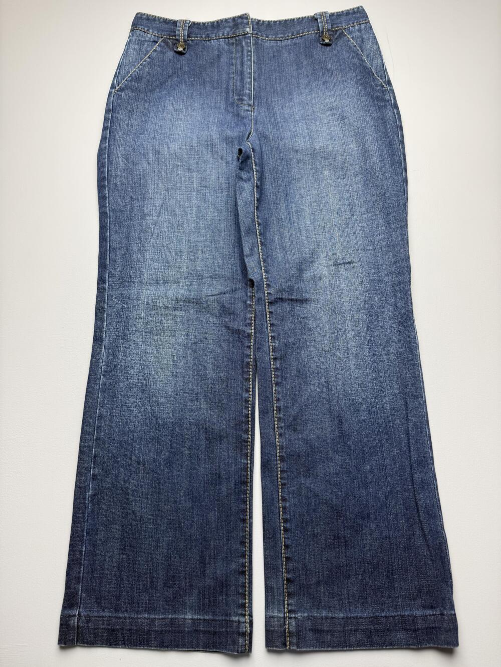 Vintage Talbots Jeans Womens 12 Blue Wash Wide Leg Stretch Denim Slash Hong Kong
